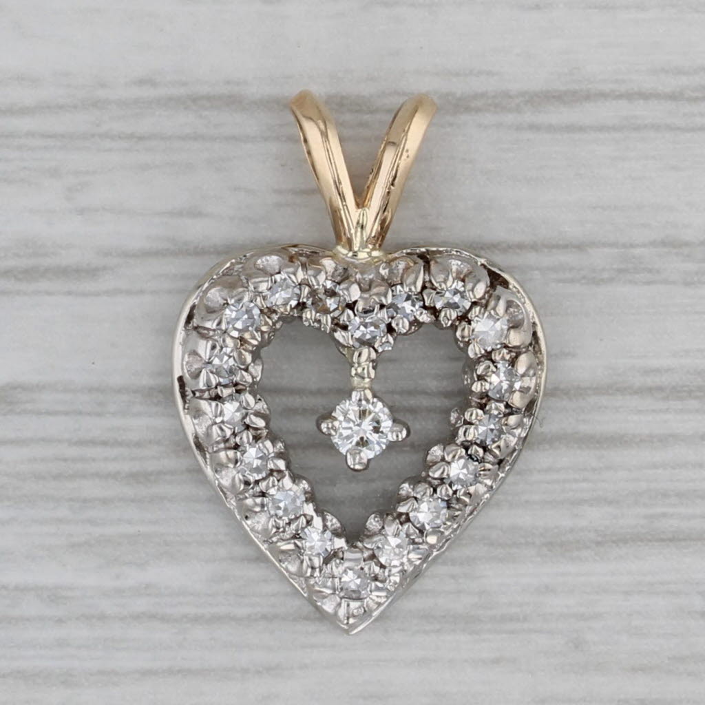 Gray Vintage 0.25ctw Diamond Open Heart Pendant 14k White Yellow Gold