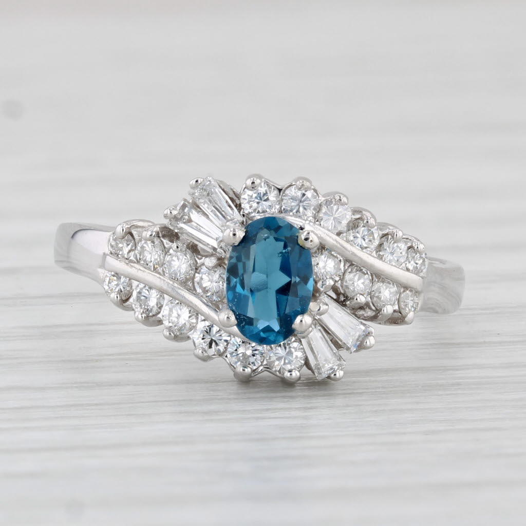 Light Gray 0.95ctw London Blue Topaz Diamond Ring 14k White Gold Size 7.5 Engagement Spark