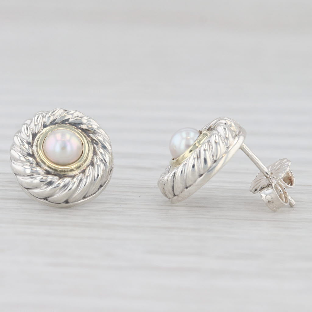 Light Gray David Yurman Cookie Cultured Pearl Stud Earrings Sterling Silver 14k Gold