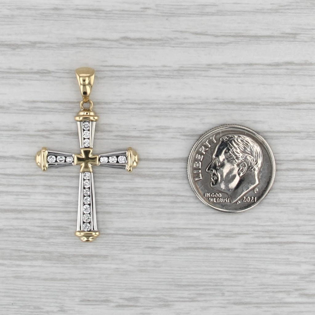 0.27ctw Diamond 2-Toned Cross Pendant 18k White Yellow Gold