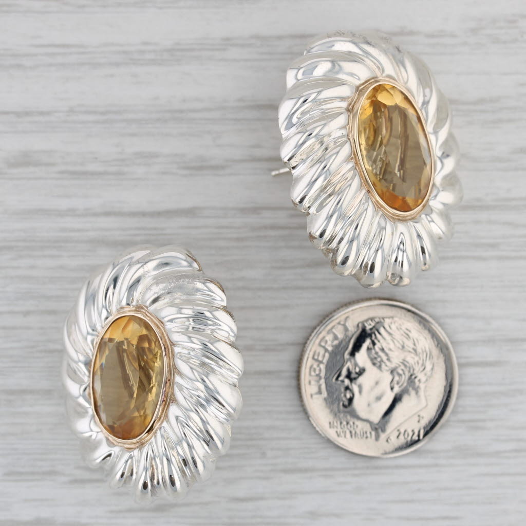 Gray 10.40ctw Citrine Statement Earrings Sterling Silver 14k Gold Pierced Omega Backs