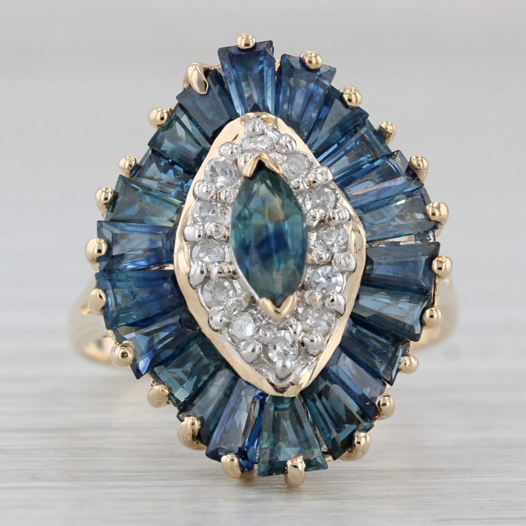 Gray 4.52ctw Blue Sapphire Diamond Halo Ring 14k Yellow Gold Size 7.25 Cocktail