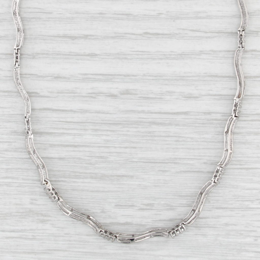 0.43ctw Diamond Bar Link Necklace 10k White Gold 15.75" Collar Chocker