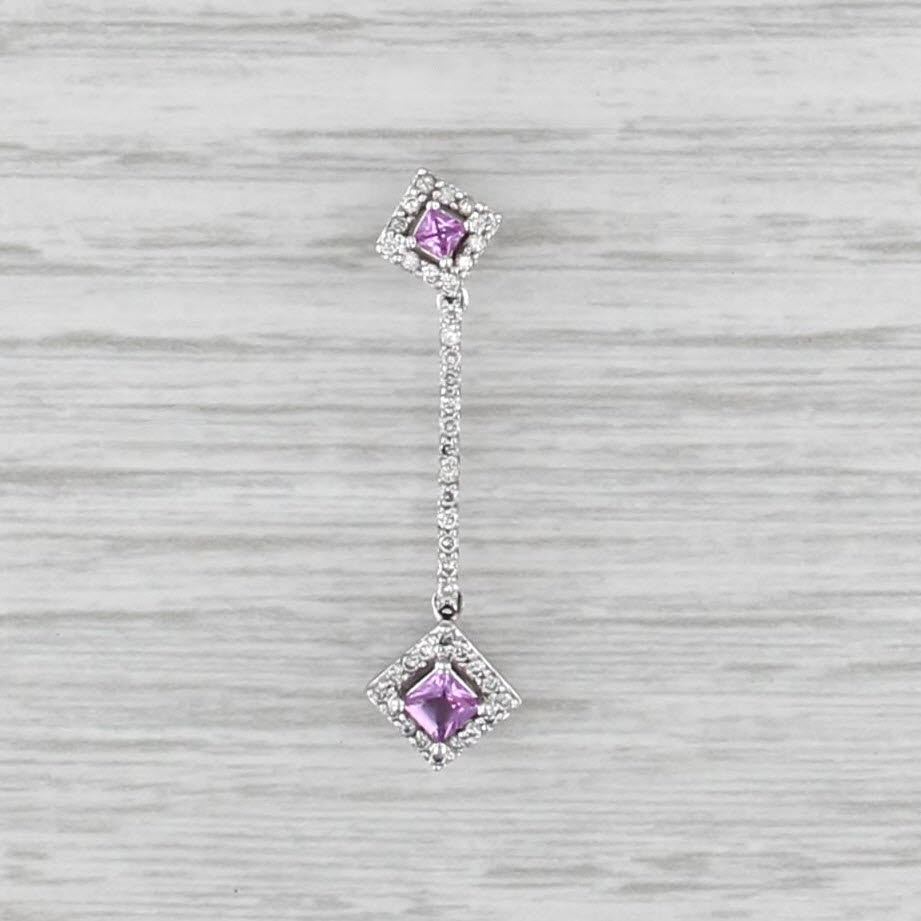 0.43ctw Pink Sapphire Diamond Drop Pendant 14k White Gold