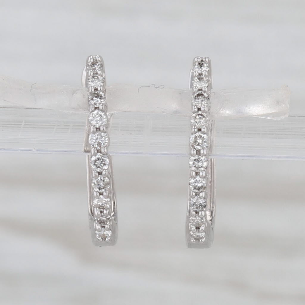 0.30ctw Diamond Hoop Earrings 14k White Gold Snap Top Hinged Hoops