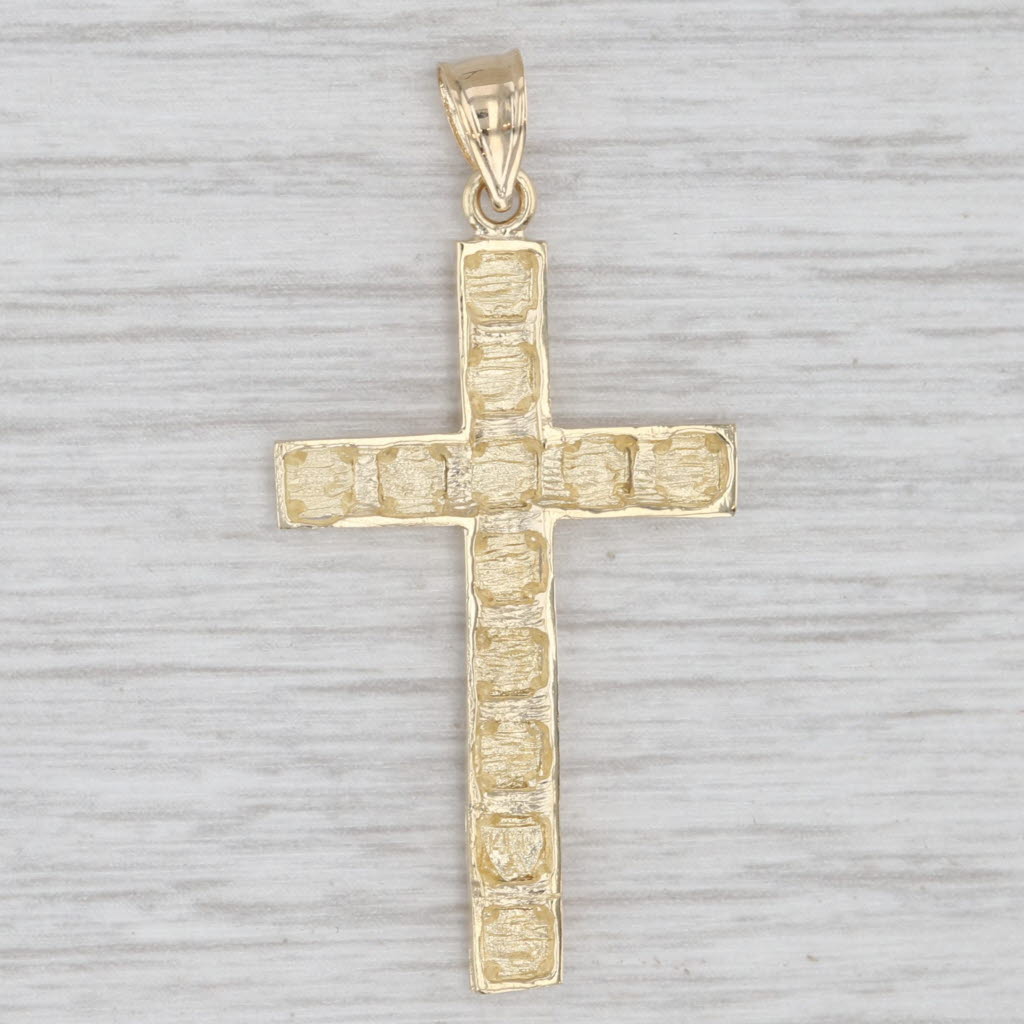 Light Gray Rayed Cross Pendant 14k Yellow Gold Religious Jewelry