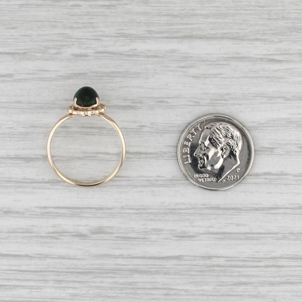 Green Resin Cabochon Ring 10k Yellow Gold Size 5.75