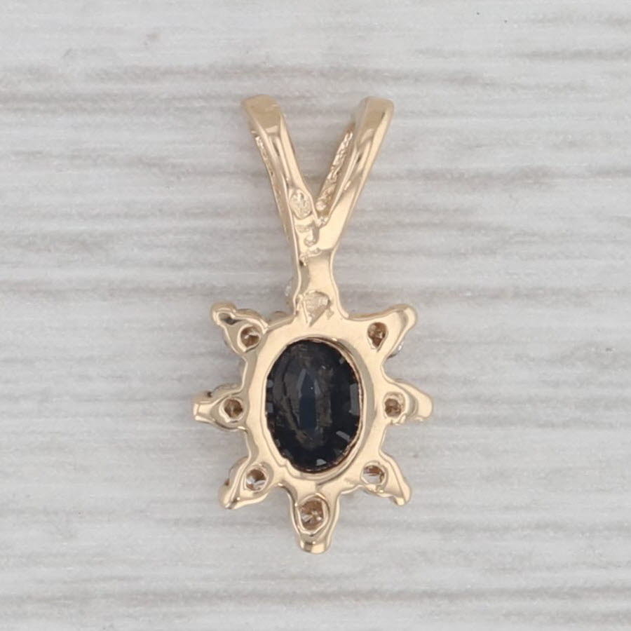 Gray 0.25ctw Blue Sapphire Diamond Halo Pendant 14k Yellow Gold Small Drop