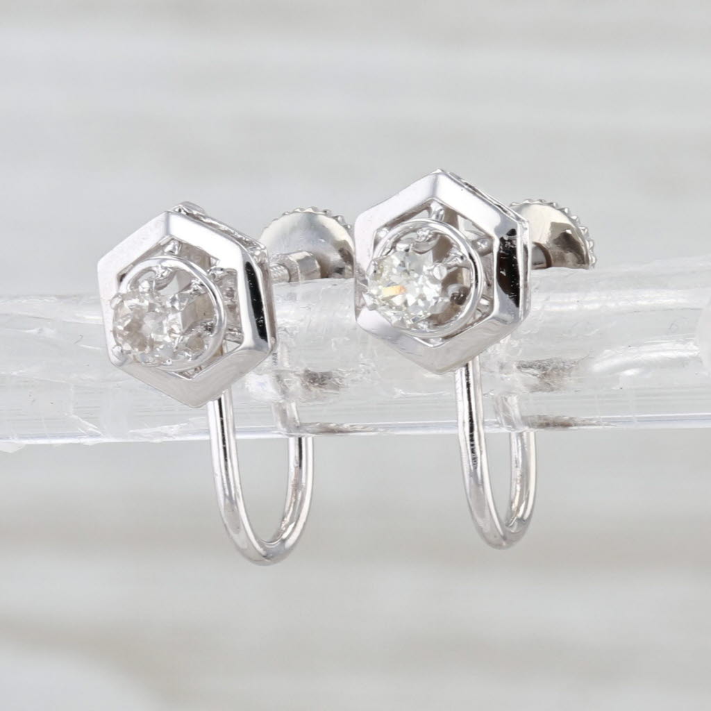 0.18ctw Diamond Stud Screw On Non Pierced Earrings 14k White gold