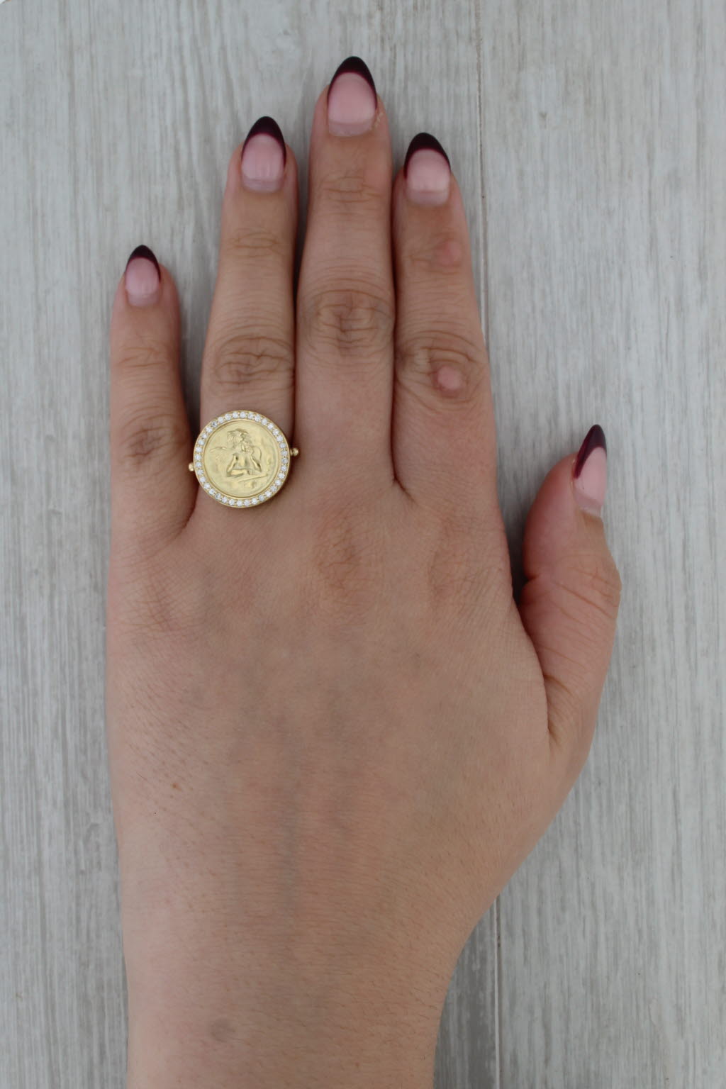 Temple St Clair Diamond Cherub Guardian Angel Ring 18k Gold Size 7.5 Florence 86