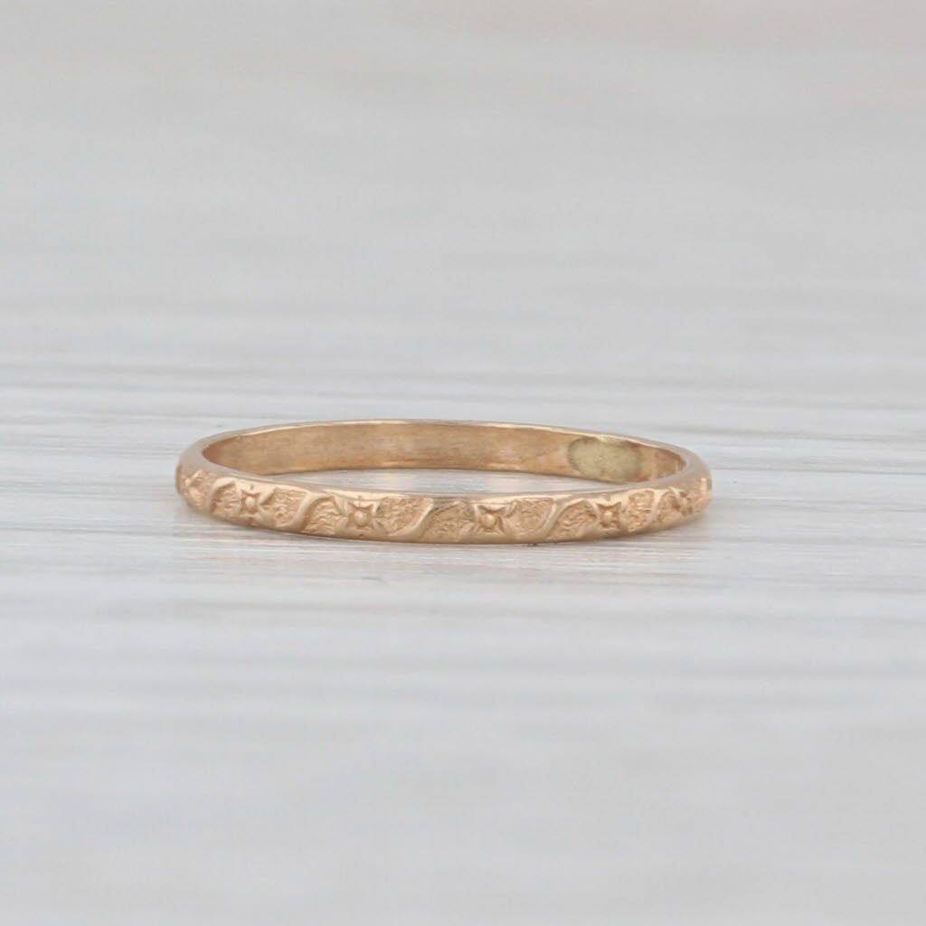 Antique Floral Etched Baby Ring 10k Yellow Gold Small Size Band