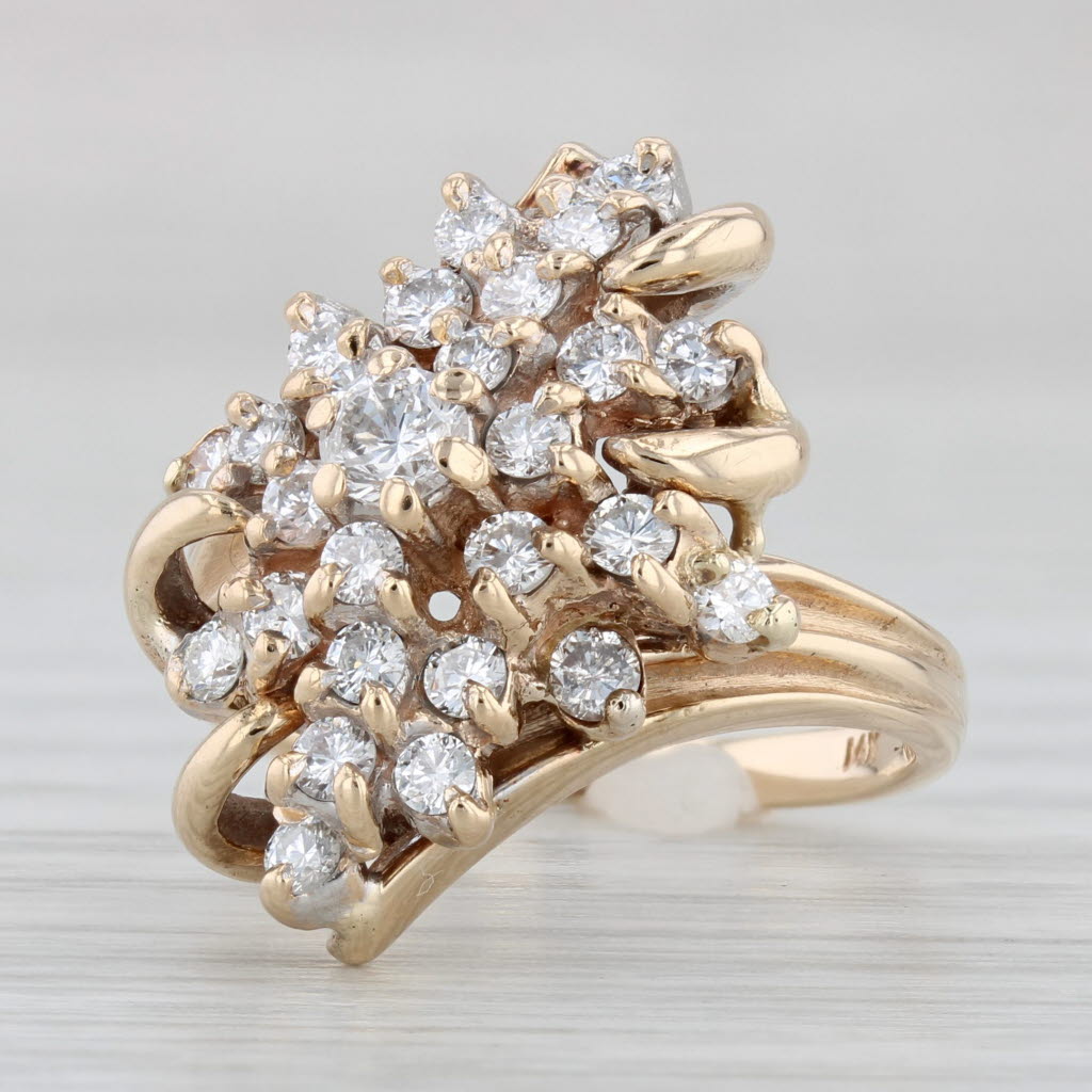 Light Gray 0.80ctw Diamond Cluster Ring 14k Yellow Gold Size 5.5 Cocktail Bypass