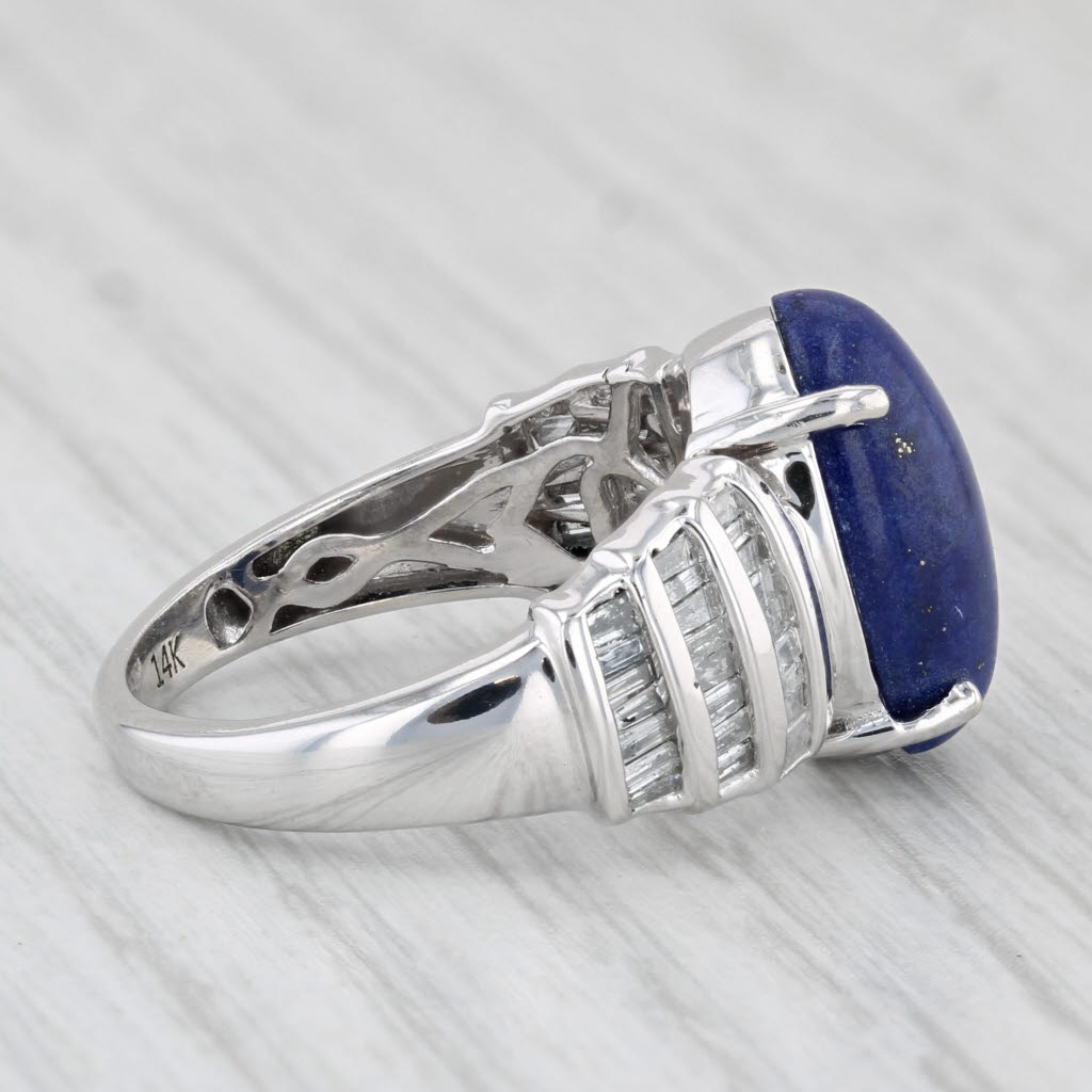 Light Gray Lapis Lazuli 1.10ctw Diamond Ring 14k White Gold Size 7.25 Oval Cabochon