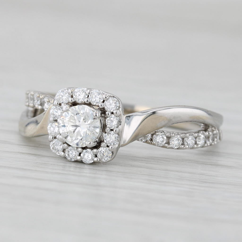 Light Gray 0.68ctw Round Diamond Halo Engagement Ring 14k White Gold Size 8