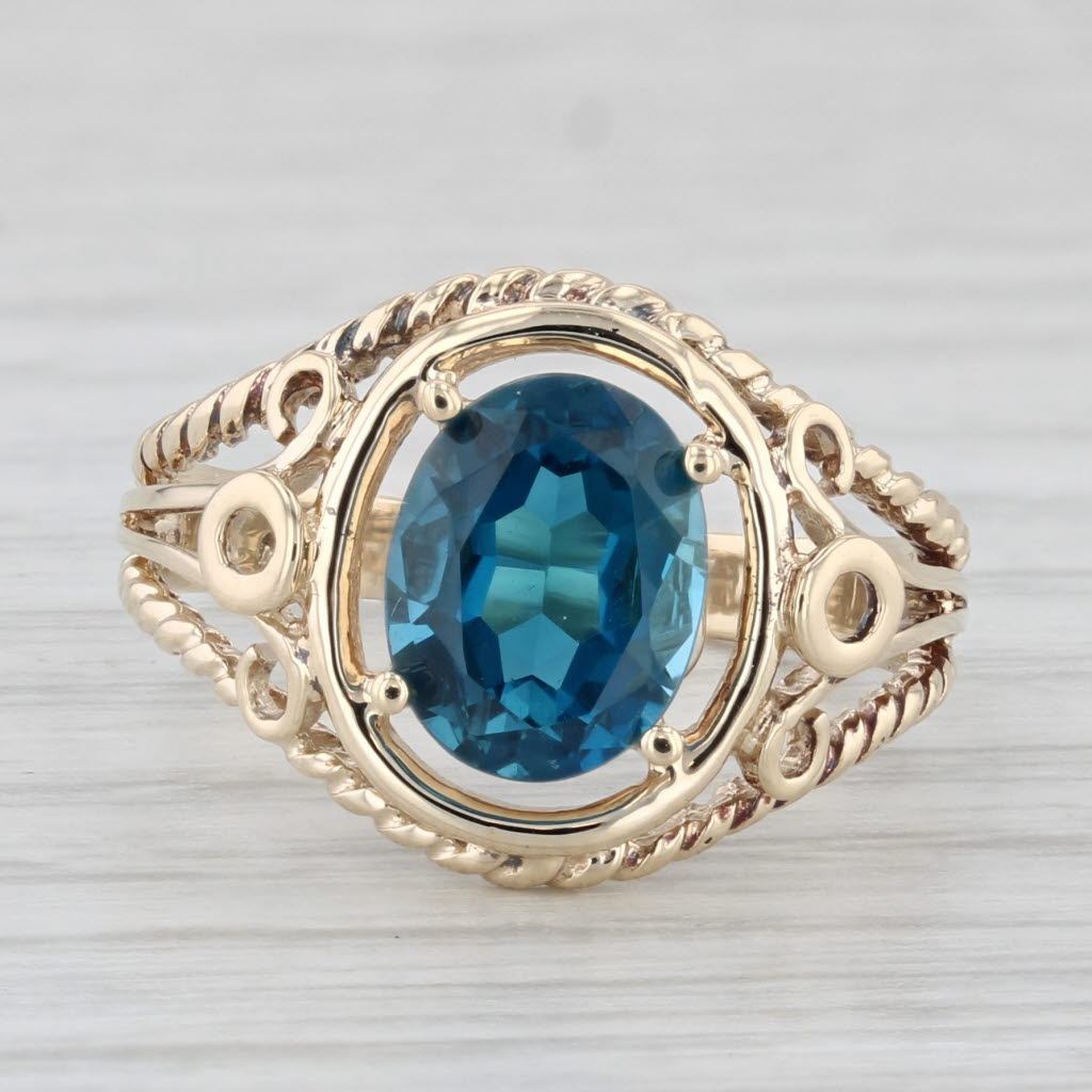 Light Gray 2.40ct Oval London Blue Topaz Ring 10k Yellow Gold Size 7 Ornate