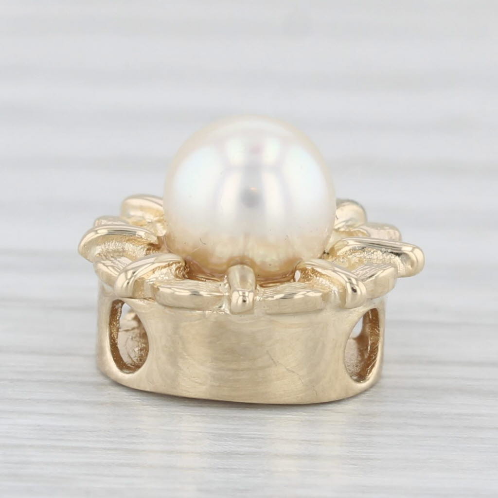 Light Gray Richard Klein Cultured Pearl Slide Bracelet Charm 10k Yellow Gold Vintage