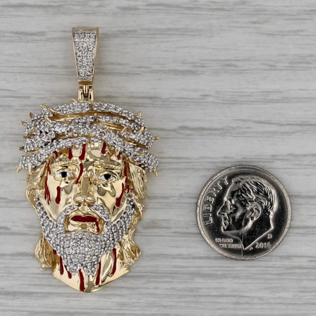 1.20ctw Diamond Jesus Crown of Thorns Pendant 10k Yellow Gold Large Statement