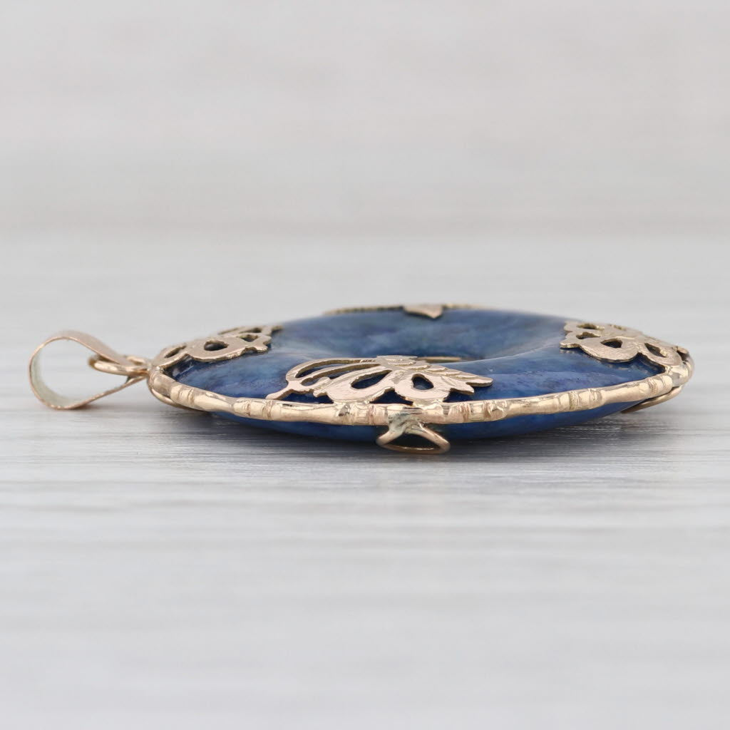 Chinese Ai Love Butterfly Lapis Lazuli Hololith Pendant 14k Yellow Gold