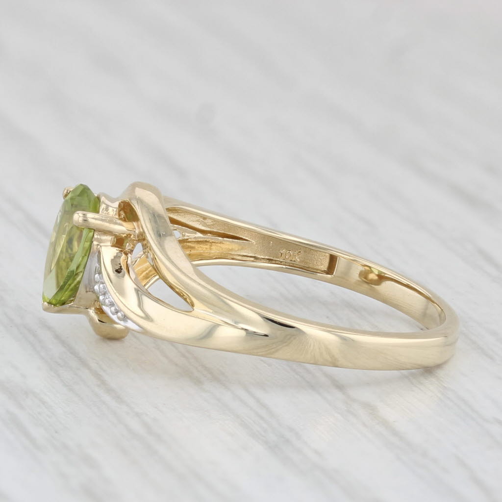 Light Gray 0.75ct Peridot Solitaire Ring 10k Yellow Gold Size 7 Bypass Teardrop