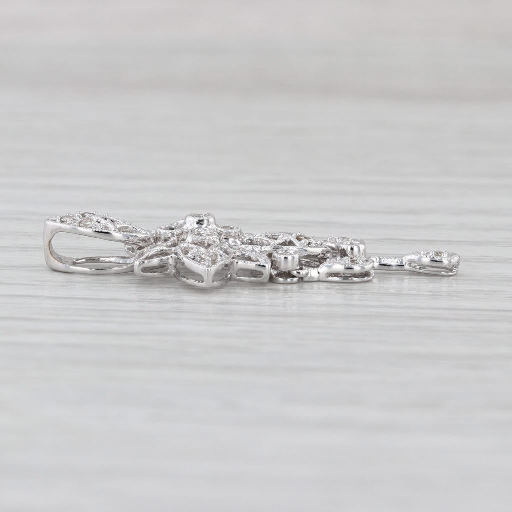 0.12ctw Diamond Filigree Ornate Pendant 18k White Gold Fring Drop