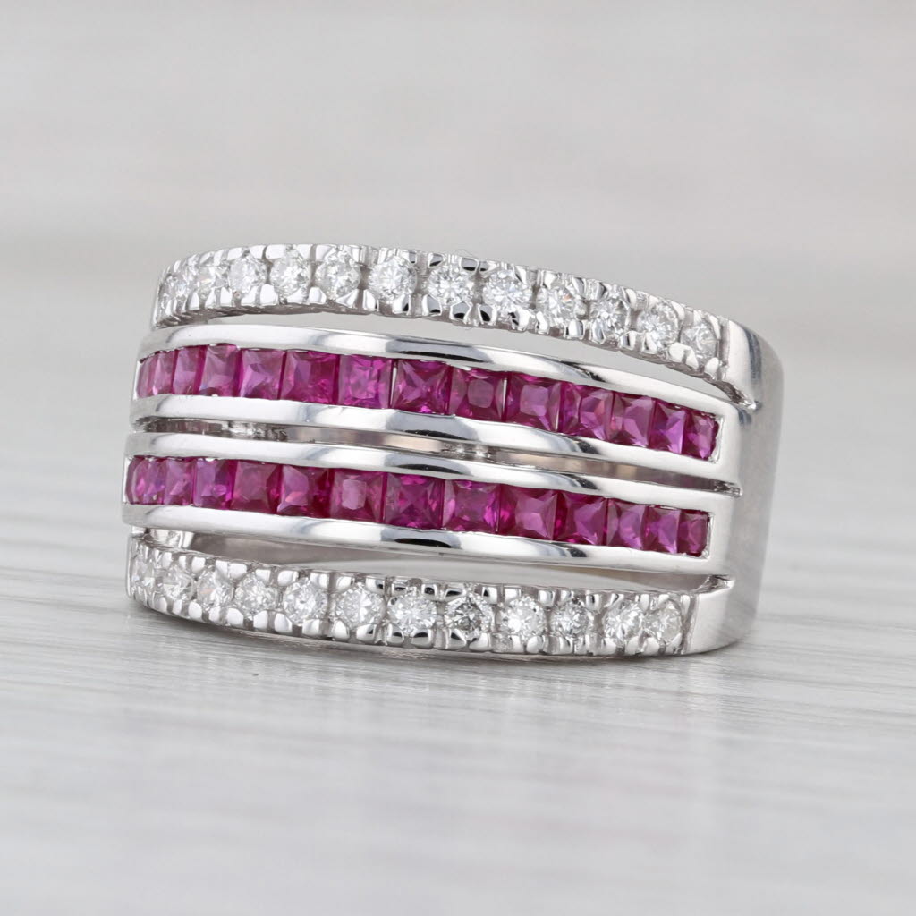 1.89ctw Ruby Diamond Ring 18k White Gold Size 7.5 Cocktail Stackable Band Design