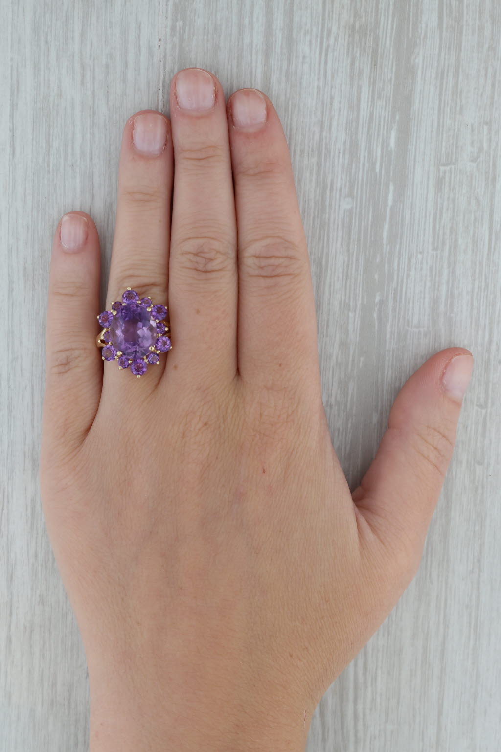 Dark Gray 8.20ctw Amethyst Cocktail Ring 14k Yellow Gold Size 6.5