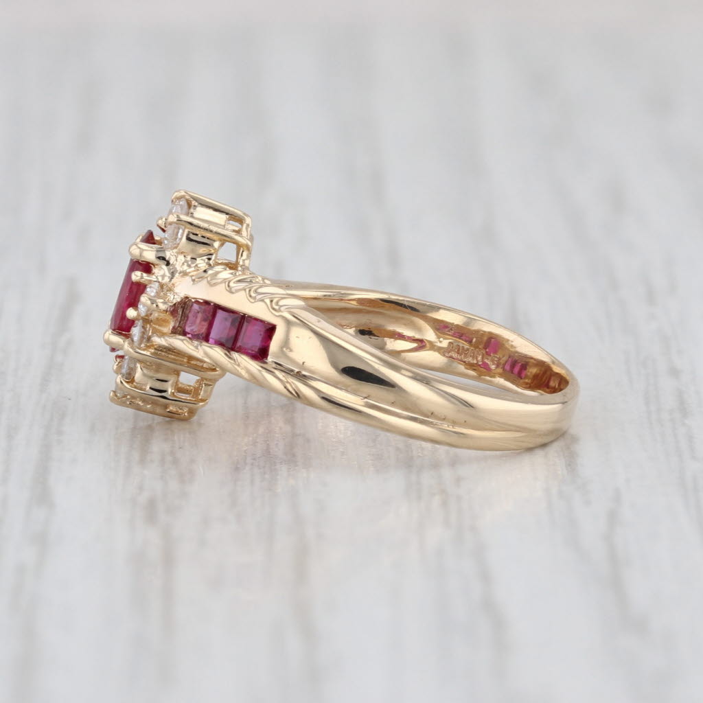 0.88ctw Oval Ruby Diamond Halo Ring 14k Yellow Gold Size 5.5