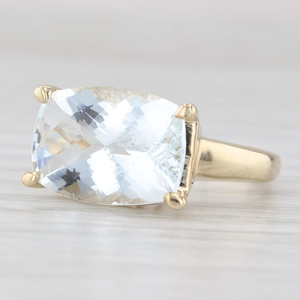 Light Gray 6.10ct Aquamarine Ring 10k Yellow Gold Cushion Solitaire Size 5