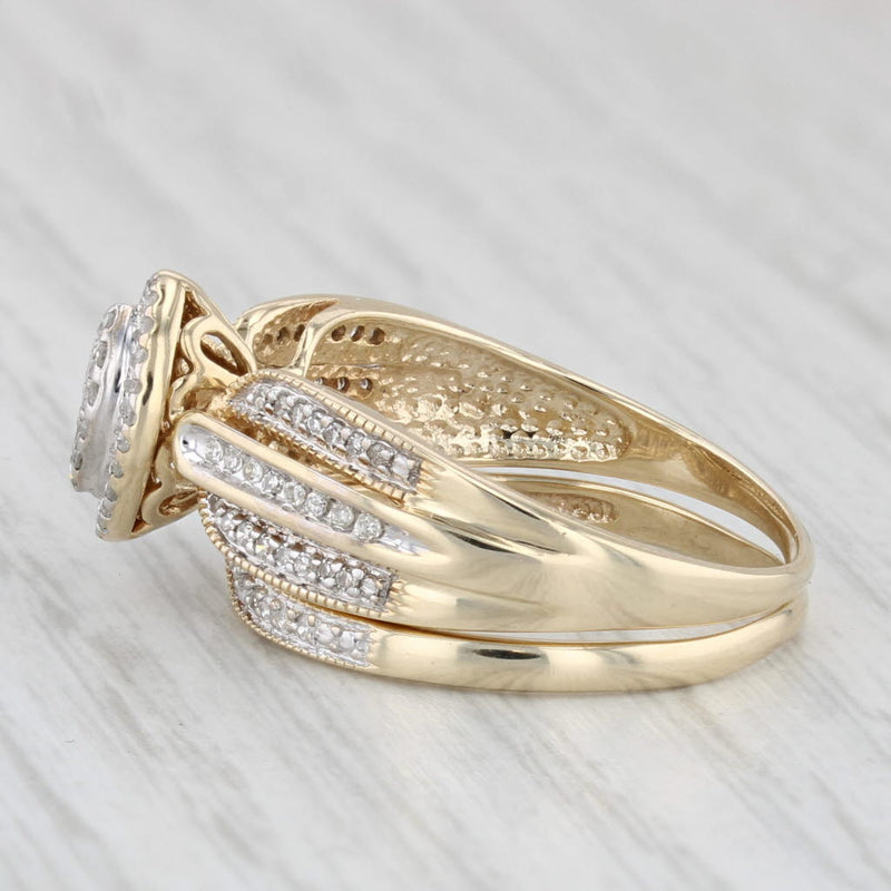 0.21ctw Diamond Halo Engagement Ring Wedding Band Bridal Set 10k Gold Size 8