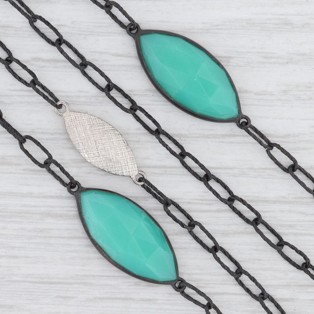 New Nina Wynn Green Chrysoprase Layer Necklace Oxidized Sterling Silver 42.5"
