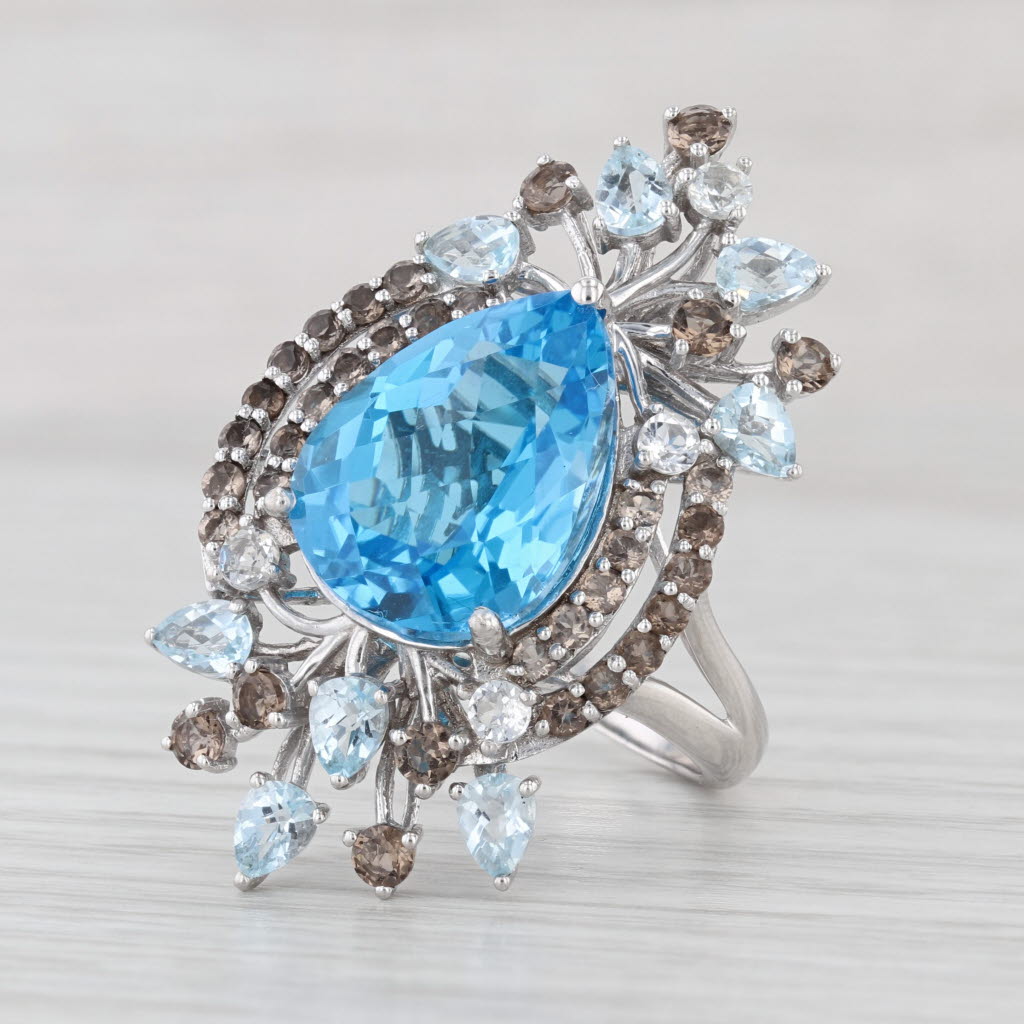 Le Vian 12.08ctw Blue White Topaz Smoky Quartz Ring 14k White Gold Cocktail