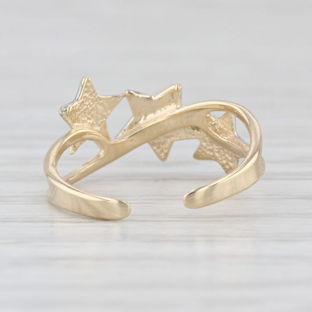 2-Toned Stars Toe Ring 10k Yellow White Gold Size 2.5 Adjustable