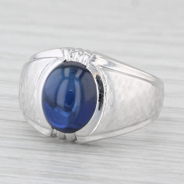 Lab Created Sapphire Cabochon Ring 14k White Gold Size 7