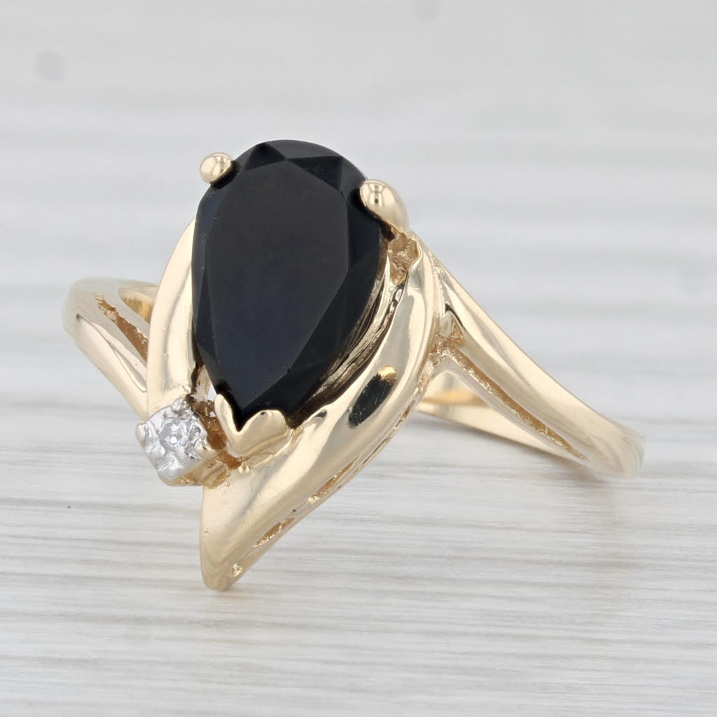 Light Gray Onyx Teardrop Diamond Ring 14k Yellow Gold Size 6 Bypass