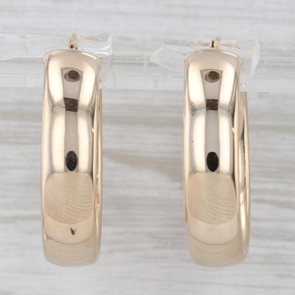 Gray Round Hoop Earrings 14k Yellow Gold Snap Top 25.5 x 6.1mm