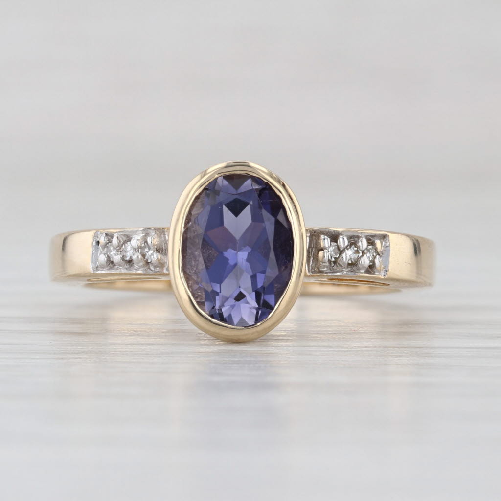 1.42ctw Oval Iolite Diamond Ring 14k Yellow Gold Size 7 Bezel Set Solitaire