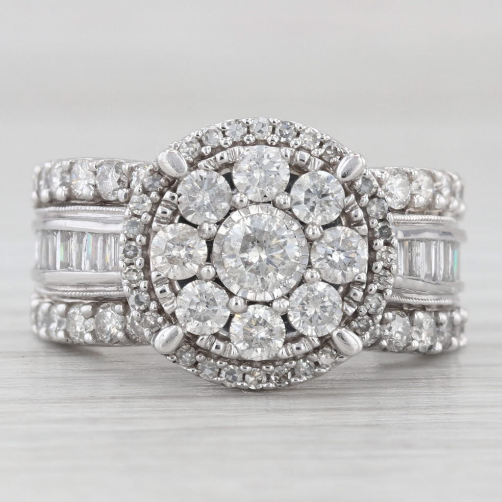 Light Gray 2.05ctw Diamond Cluster Halo Cocktail Ring 10k White Gold Size 7 Bridal