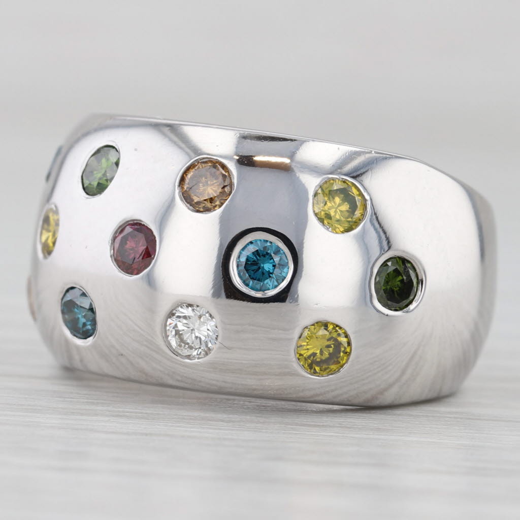 Light Gray 0.83ctw Colorful Diamond Dots Ring 18k White Gold Size 7 Cocktail