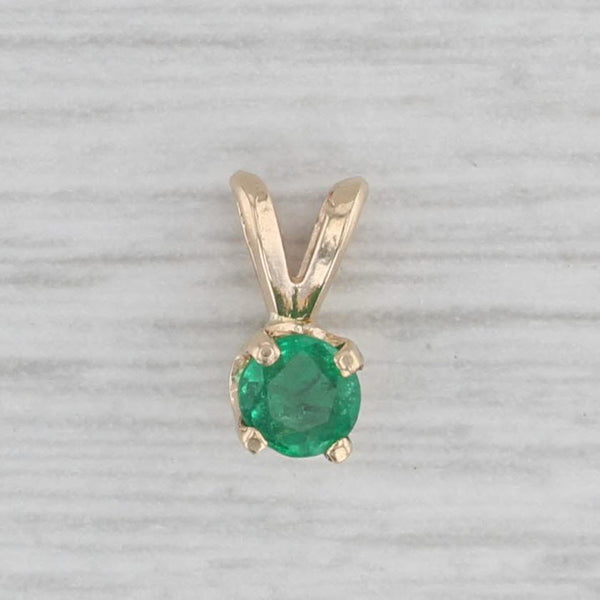 Small 0.15ct Emerald Round Solitaire Pendant 14k Yellow Gold