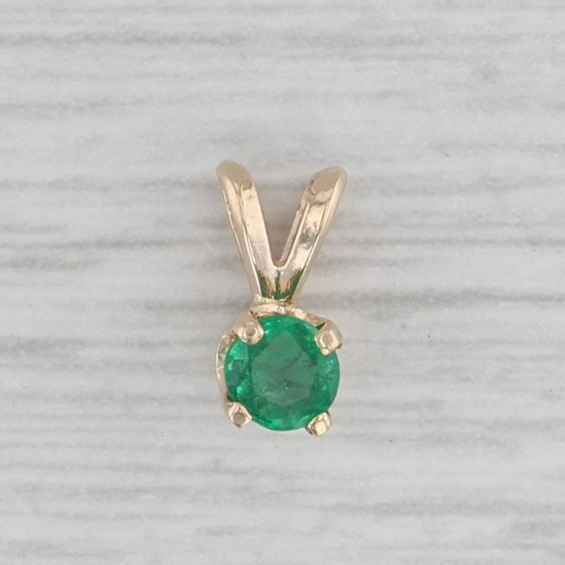 Small 0.15ct Emerald Round Solitaire Pendant 14k Yellow Gold