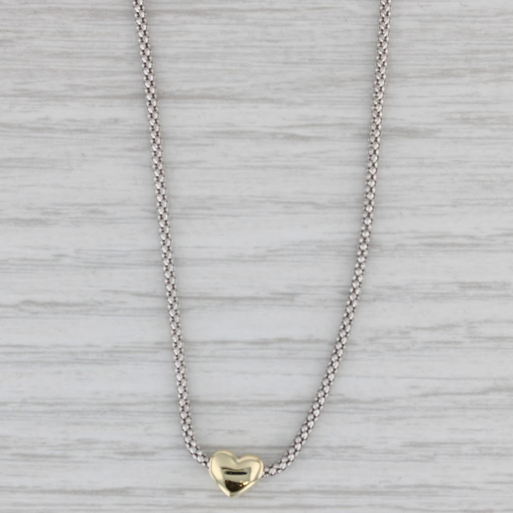 Gray Engraved Initial M Small Heart Pendant Necklace 14k Gold 17" Popcorn Chain