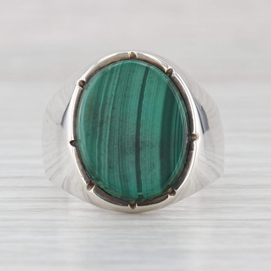 Vintage Oval Green Malachite Ring Sterling Silver Taxco Mexico Size 9.5