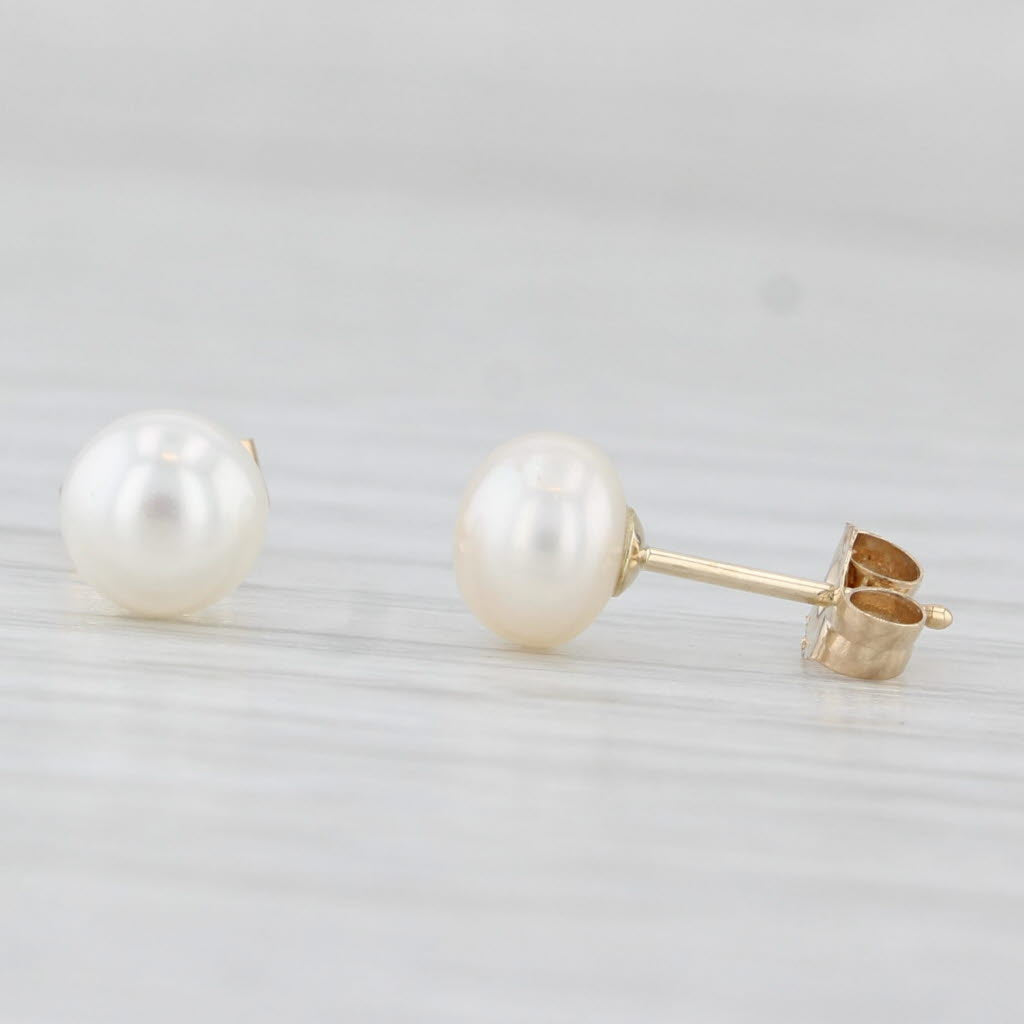 Light Gray Cultured Pearl Stud Earrings 14k Yellow Gold 5.6mm Bead Studs