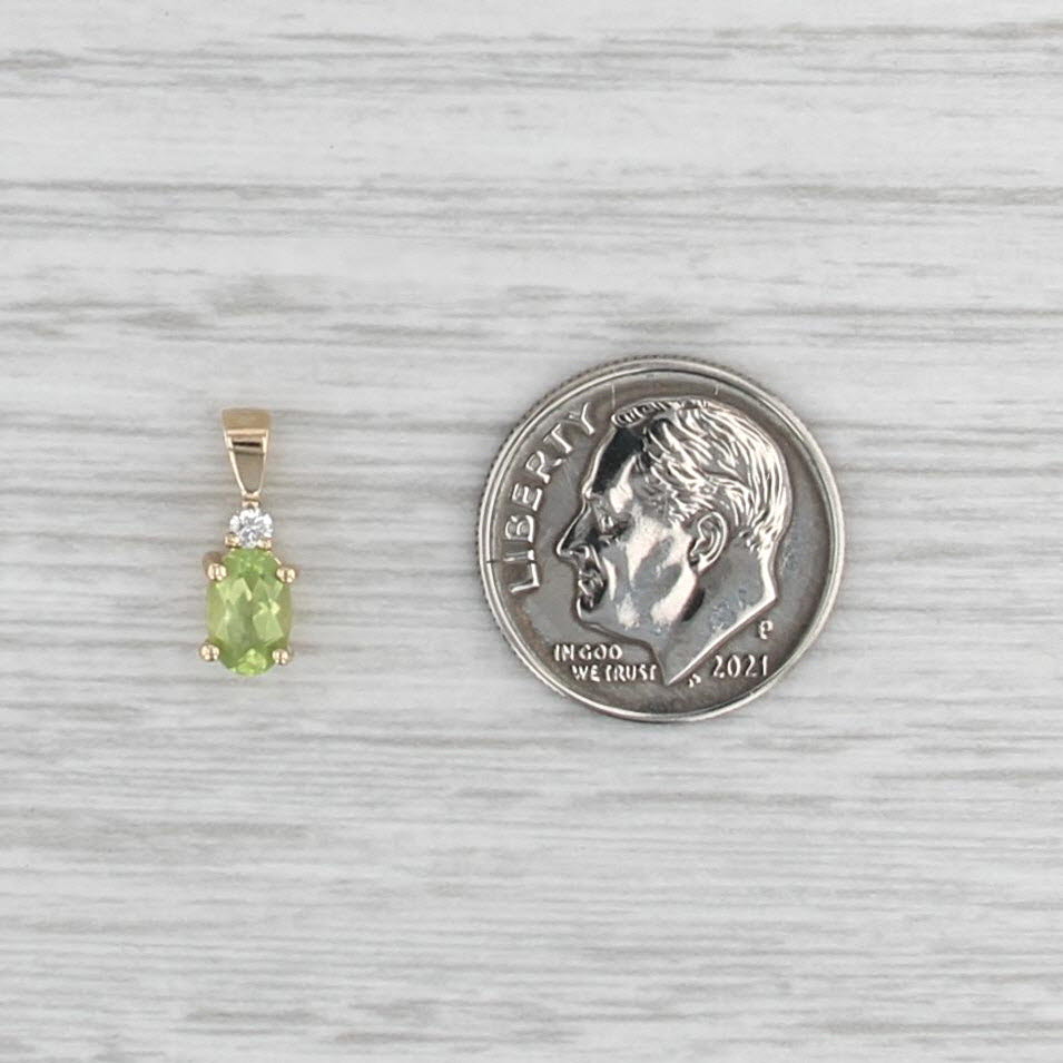 Small 0.53ctw Peridot Diamond Pendant 14k Yellow Gold Oval Solitaire