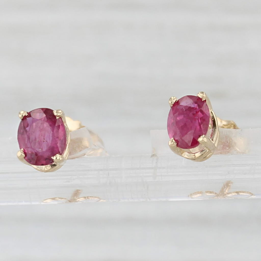 Light Gray 0.72ctw Ruby Stud Earrings 14k Yellow Gold Oval Solitaire Studs July Birthstone