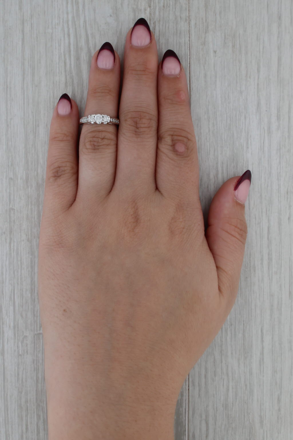 0.38ctw Diamond 3-Stone Engagement Ring 14k White Gold Size 4.5 Cathedral Band