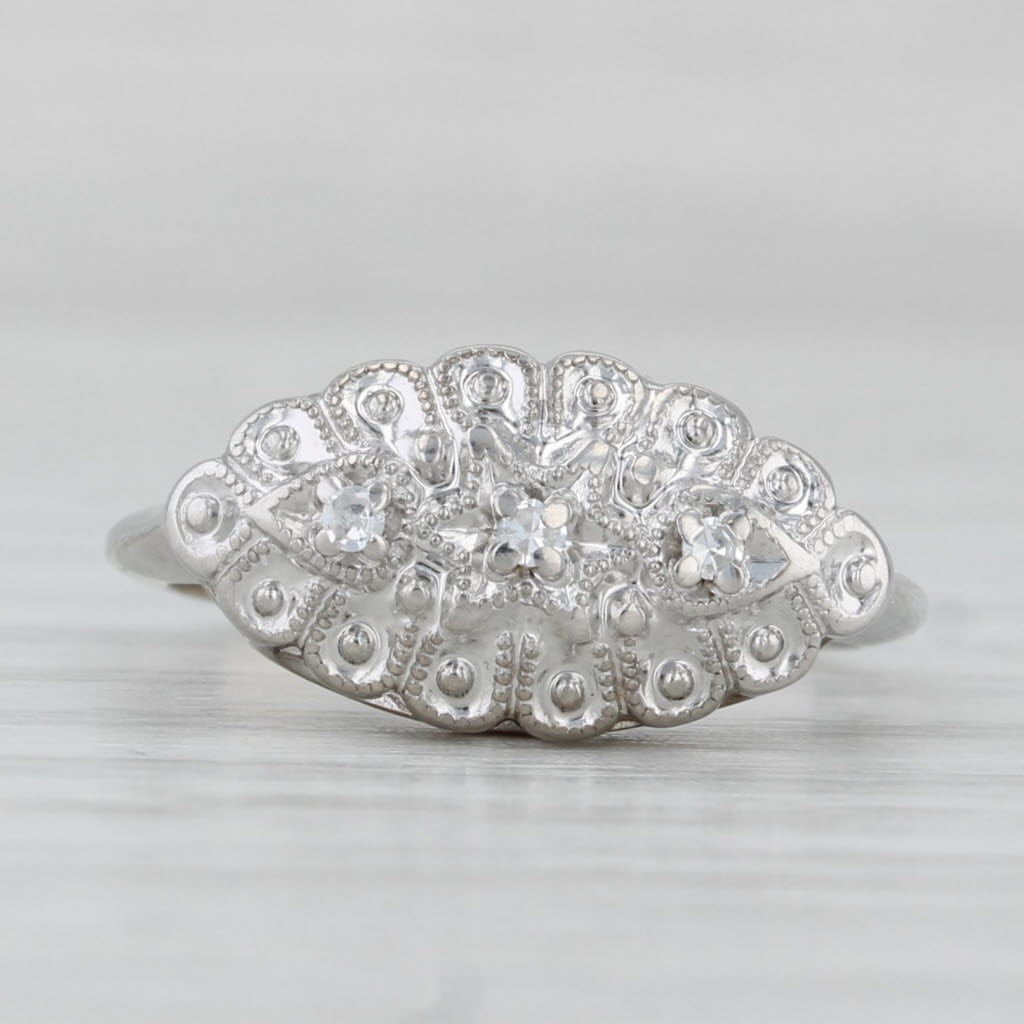Light Gray Vintage Diamond Princess Ring 14k White Gold Size 3.5