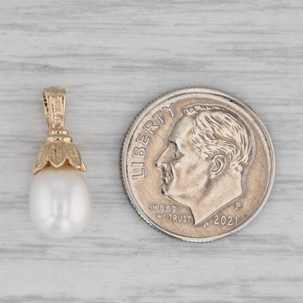 Gray Cultured Pearl Pendant 14k Yellow Gold Small Solitaire Drop