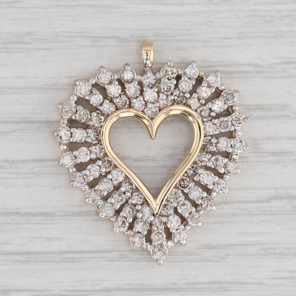 Gray 2.50ctw Diamond Open Heart Pendant 14k Yellow Gold Statement