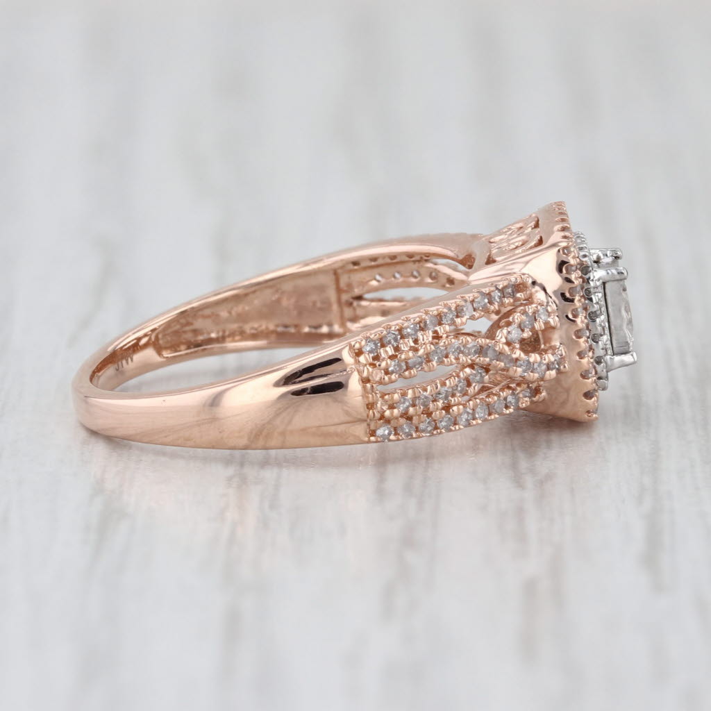 0.37ctw Diamond Princess Halo Engagement Ring 10k Rose White Gold Size 7